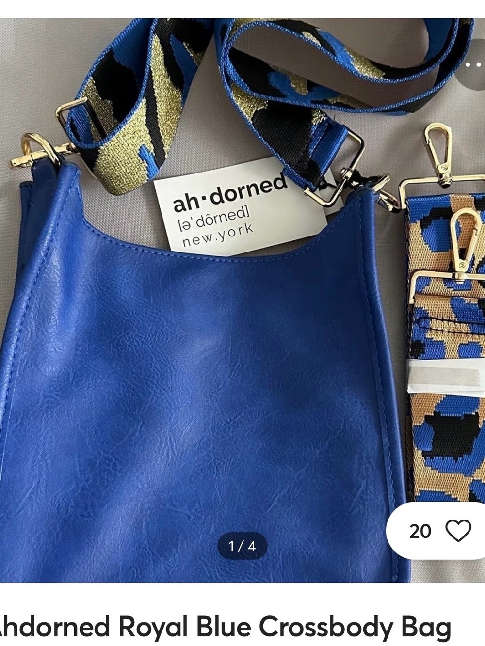 Ah-dorned Royal Blue Crossbody Bag with Patterned Strap